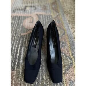 Stuart Weitzman Black Square Toe Block‎ Heel Pumps 7.5 Narrow Vintage